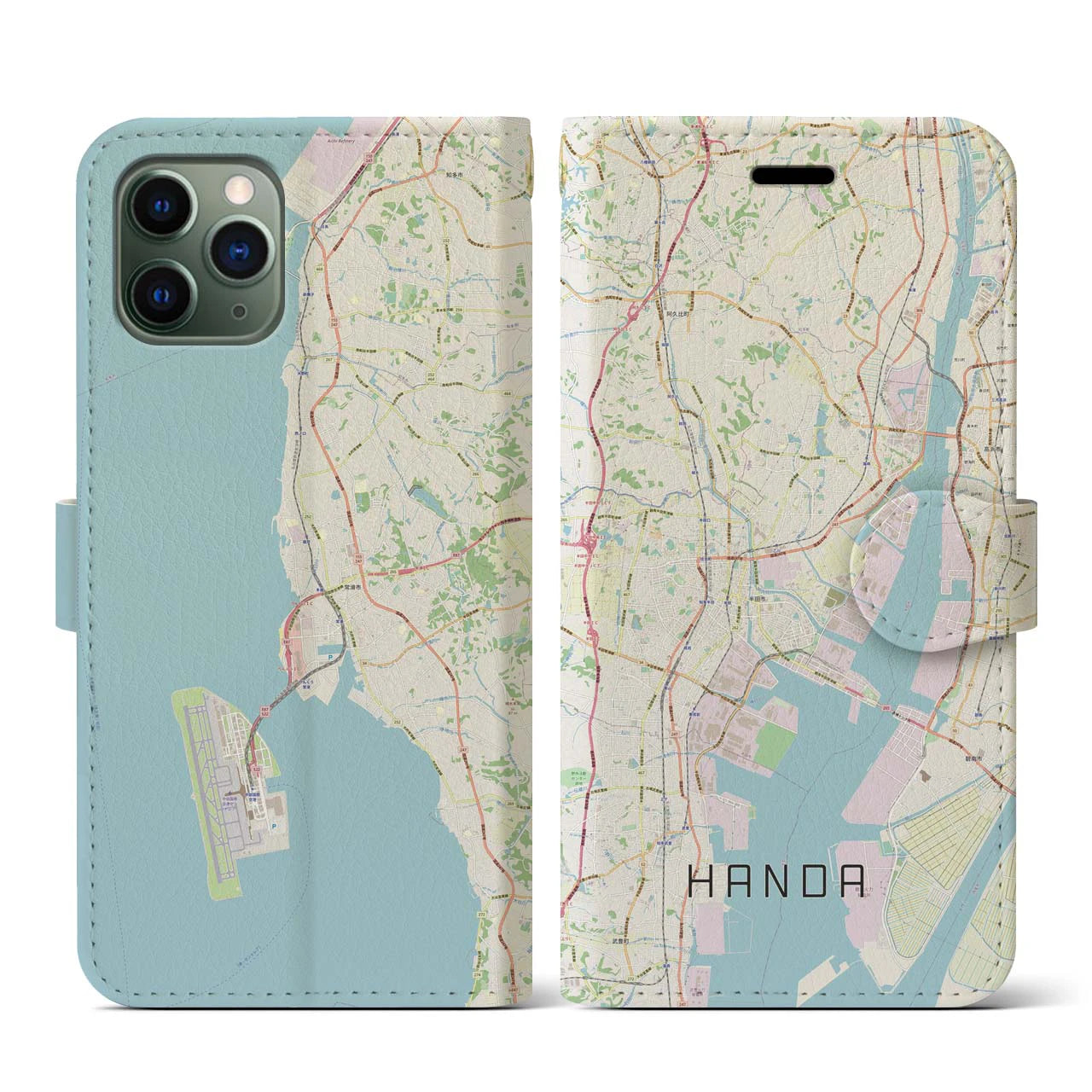【半田(愛知県)】地図柄iPhoneケース(手帳タイプ)ナチュラル・iPhone 11 Pro 用