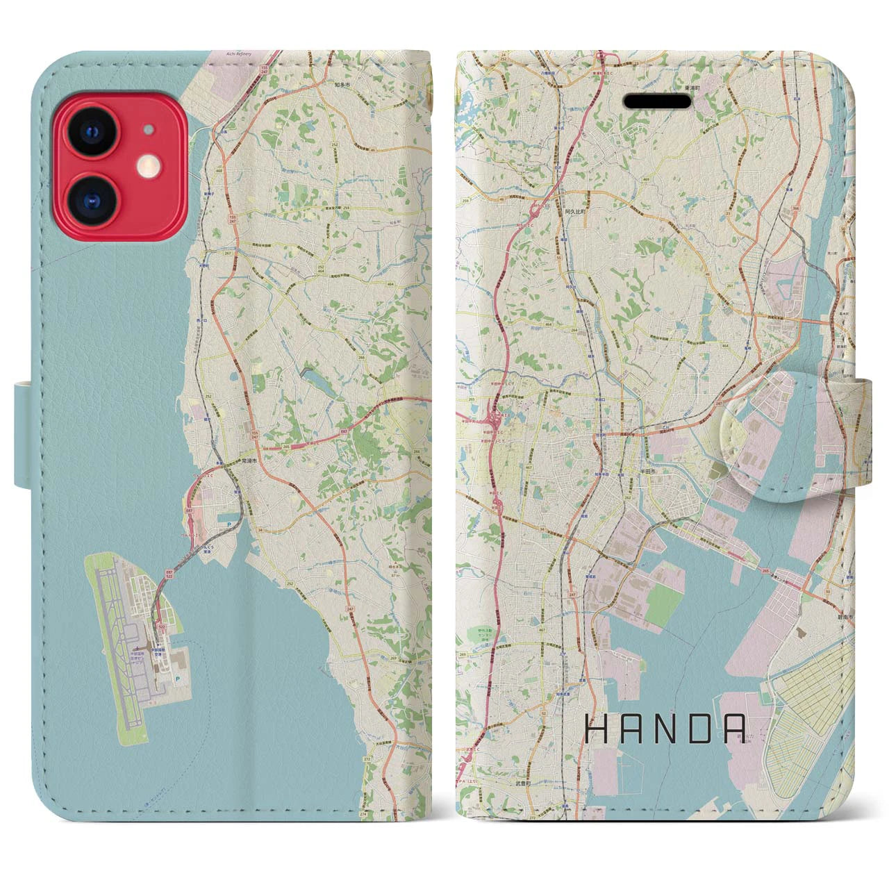 【半田(愛知県)】地図柄iPhoneケース(手帳タイプ)ナチュラル・iPhone 11 用