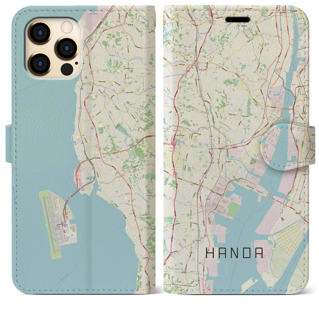 【半田(愛知県)】地図柄iPhoneケース(手帳タイプ)ナチュラル・iPhone 12 Pro Max 用
