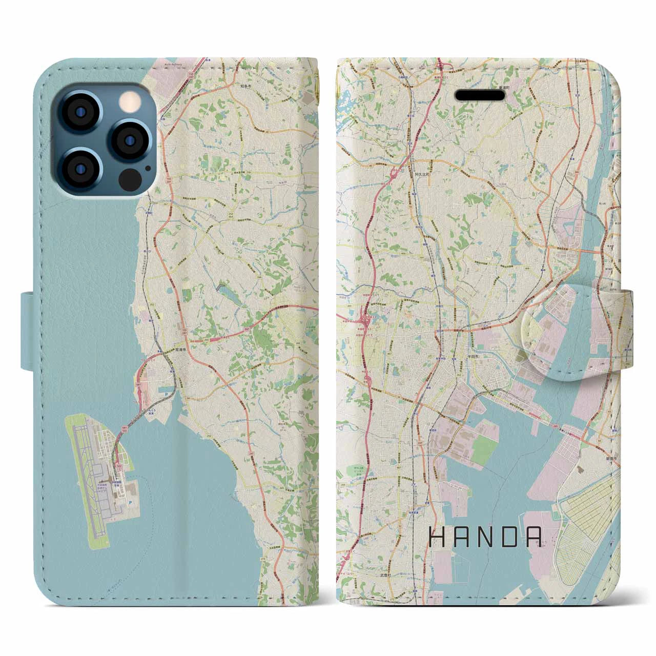 【半田(愛知県)】地図柄iPhoneケース(手帳タイプ)ナチュラル・iPhone 12 / 12 Pro 用