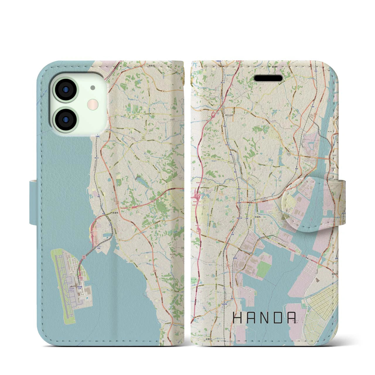 【半田(愛知県)】地図柄iPhoneケース(手帳タイプ)ナチュラル・iPhone 12 mini 用