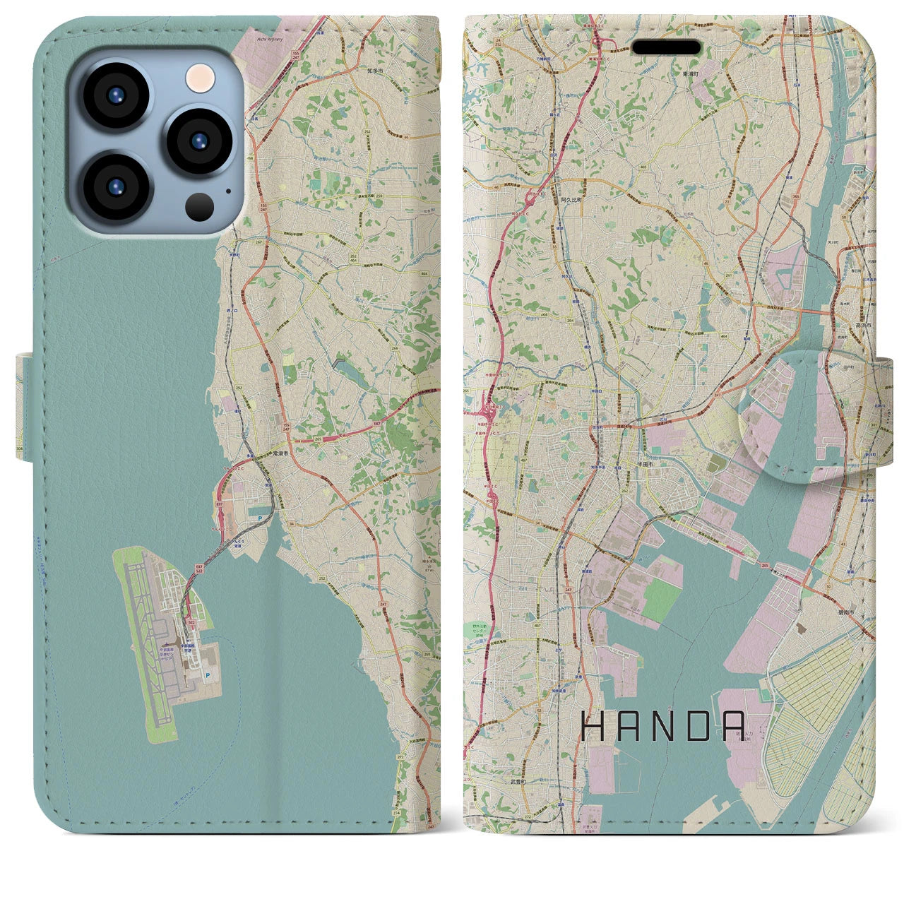 【半田(愛知県)】地図柄iPhoneケース(手帳タイプ)ナチュラル・iPhone 13 Pro Max 用
