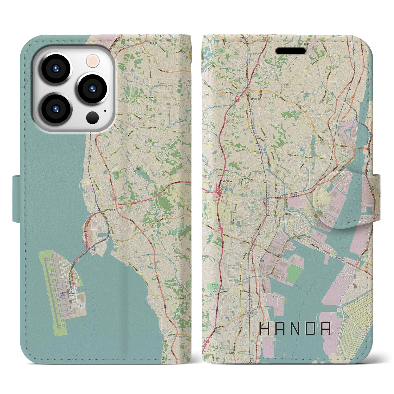 【半田(愛知県)】地図柄iPhoneケース(手帳タイプ)ナチュラル・iPhone 13 Pro 用