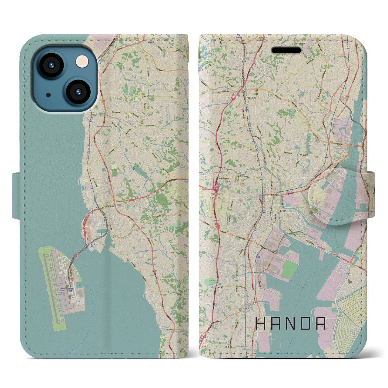 【半田(愛知県)】地図柄iPhoneケース(手帳タイプ)ナチュラル・iPhone 13 用