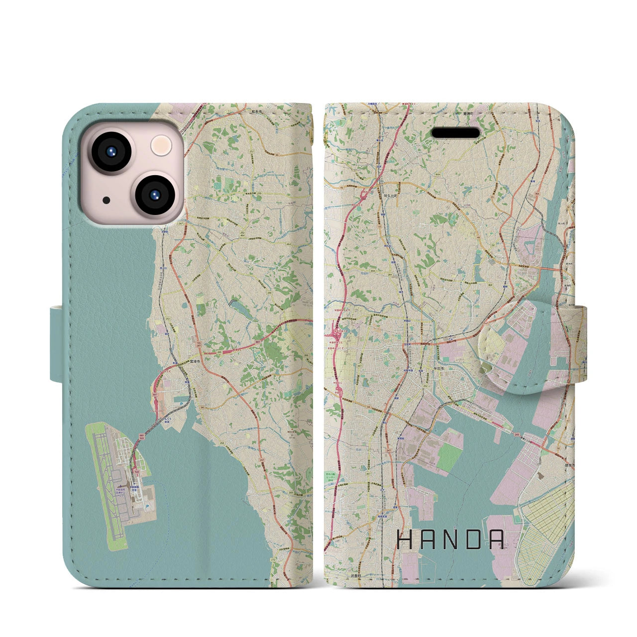 【半田(愛知県)】地図柄iPhoneケース(手帳タイプ)ナチュラル・iPhone 13 mini 用