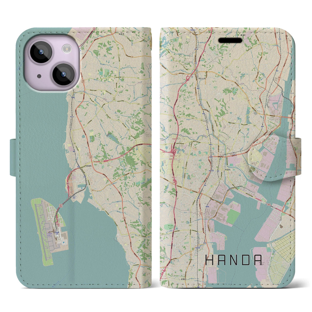【半田(愛知県)】地図柄iPhoneケース(手帳タイプ)ナチュラル・iPhone 14 用