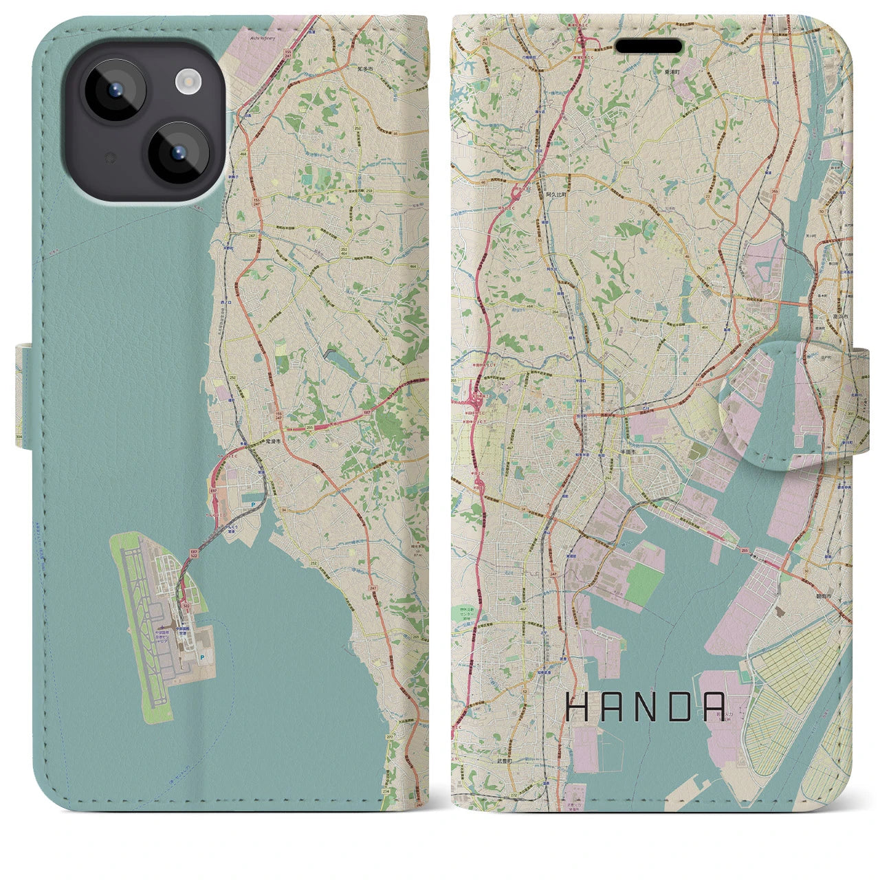 【半田(愛知県)】地図柄iPhoneケース(手帳タイプ)ナチュラル・iPhone 14 Plus 用