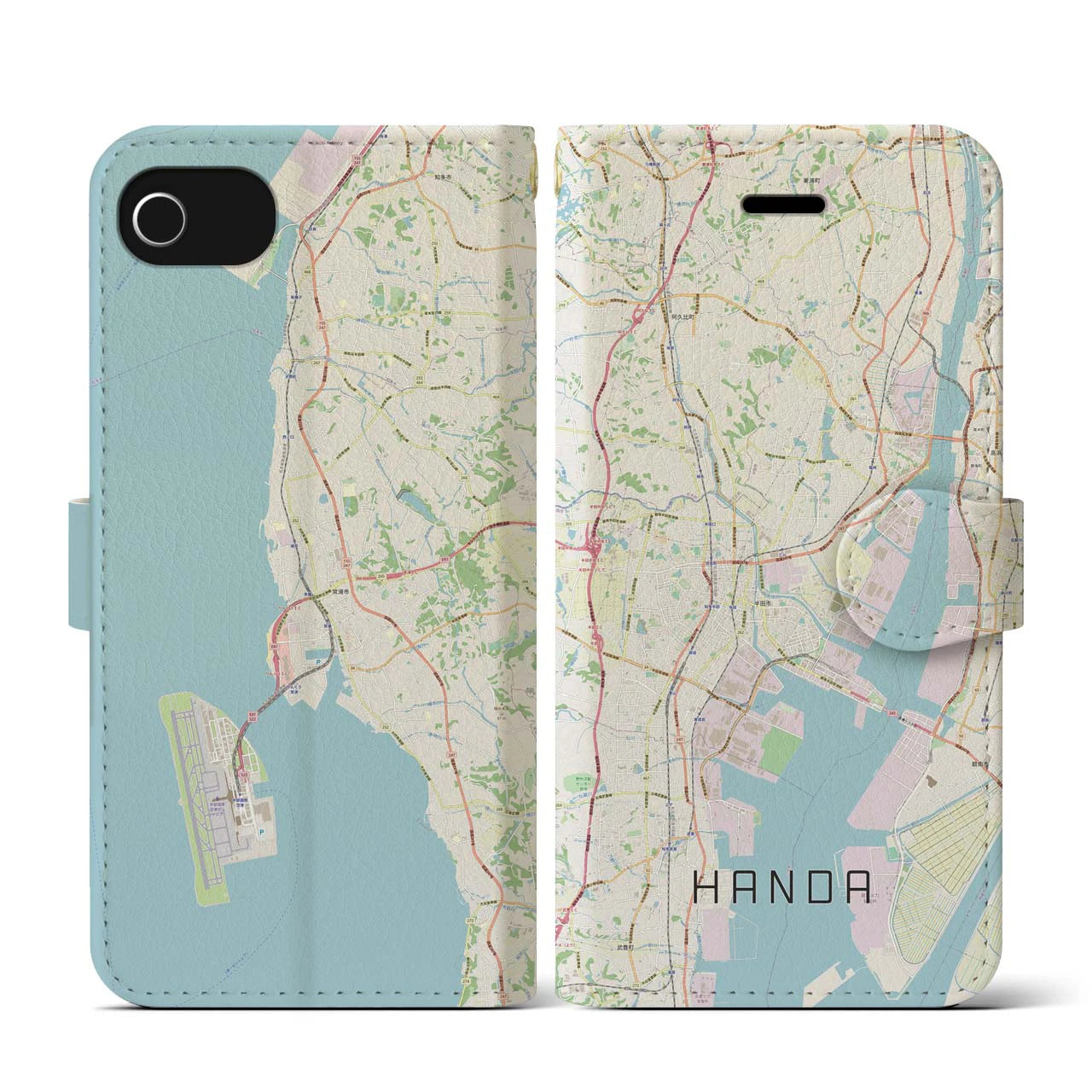 【半田(愛知県)】地図柄iPhoneケース(手帳タイプ)ナチュラル・iPhone SE(第3 / 第2世代) / 8 / 7 / 6s / 6 用