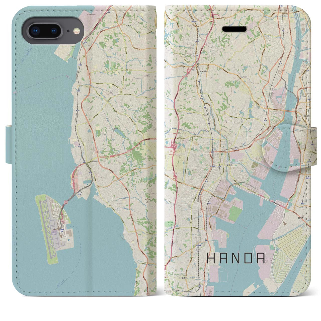 【半田(愛知県)】地図柄iPhoneケース(手帳タイプ)ナチュラル・iPhone 8Plus /7Plus / 6sPlus / 6Plus 用