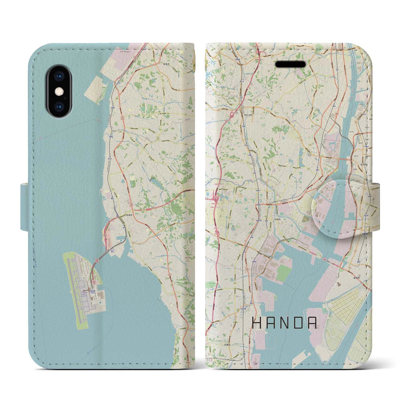 【半田(愛知県)】地図柄iPhoneケース(手帳タイプ)ナチュラル・iPhone XS / X 用