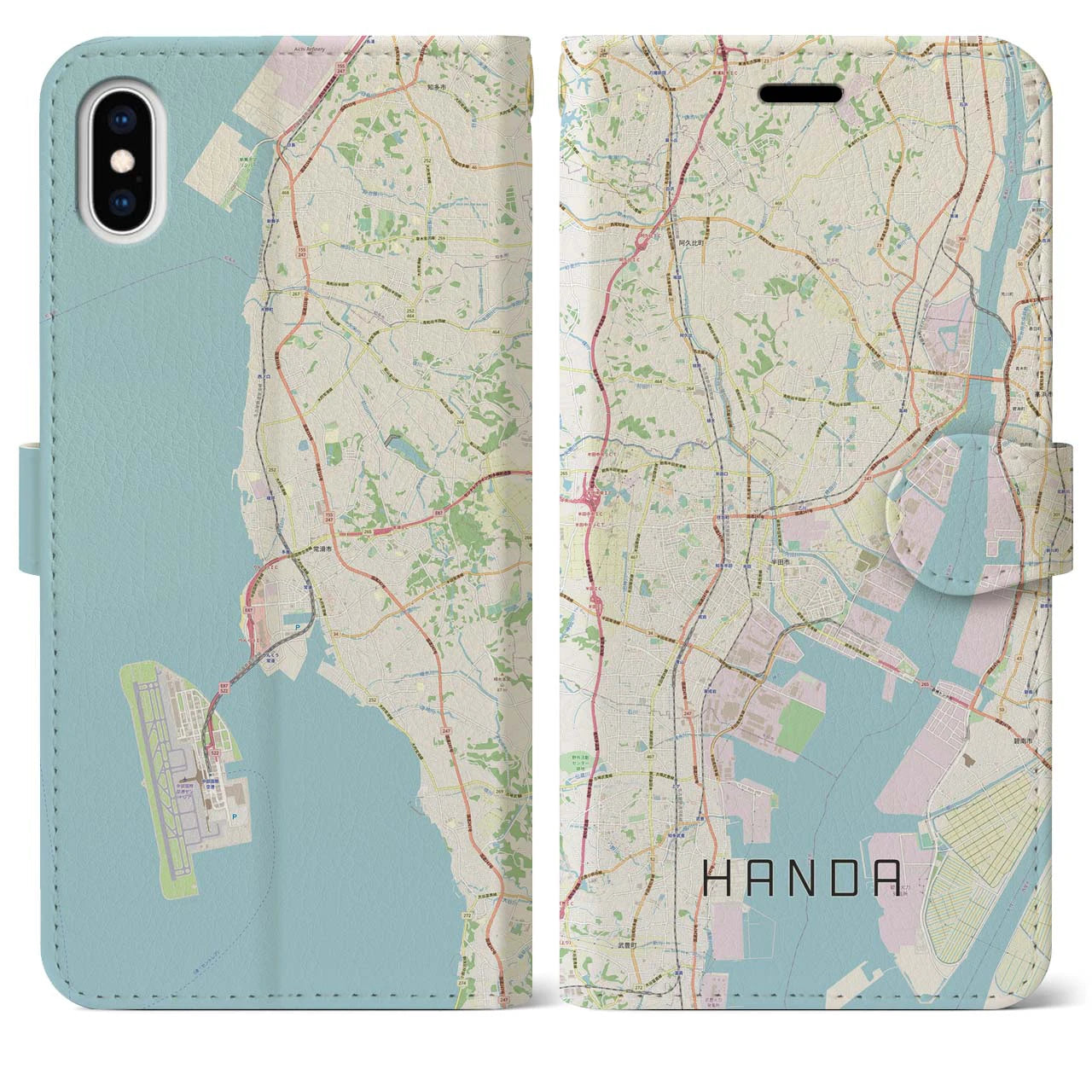 【半田(愛知県)】地図柄iPhoneケース(手帳タイプ)ナチュラル・iPhone XS Max 用