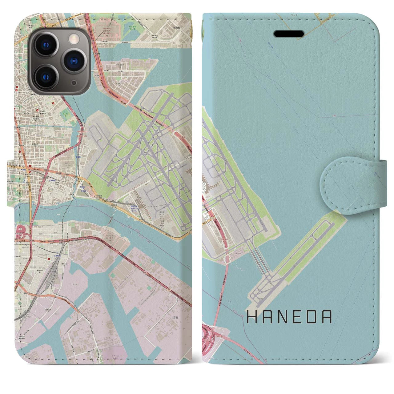 【羽田(東京都)】地図柄iPhoneケース(手帳タイプ)ナチュラル・iPhone 11 Pro Max 用