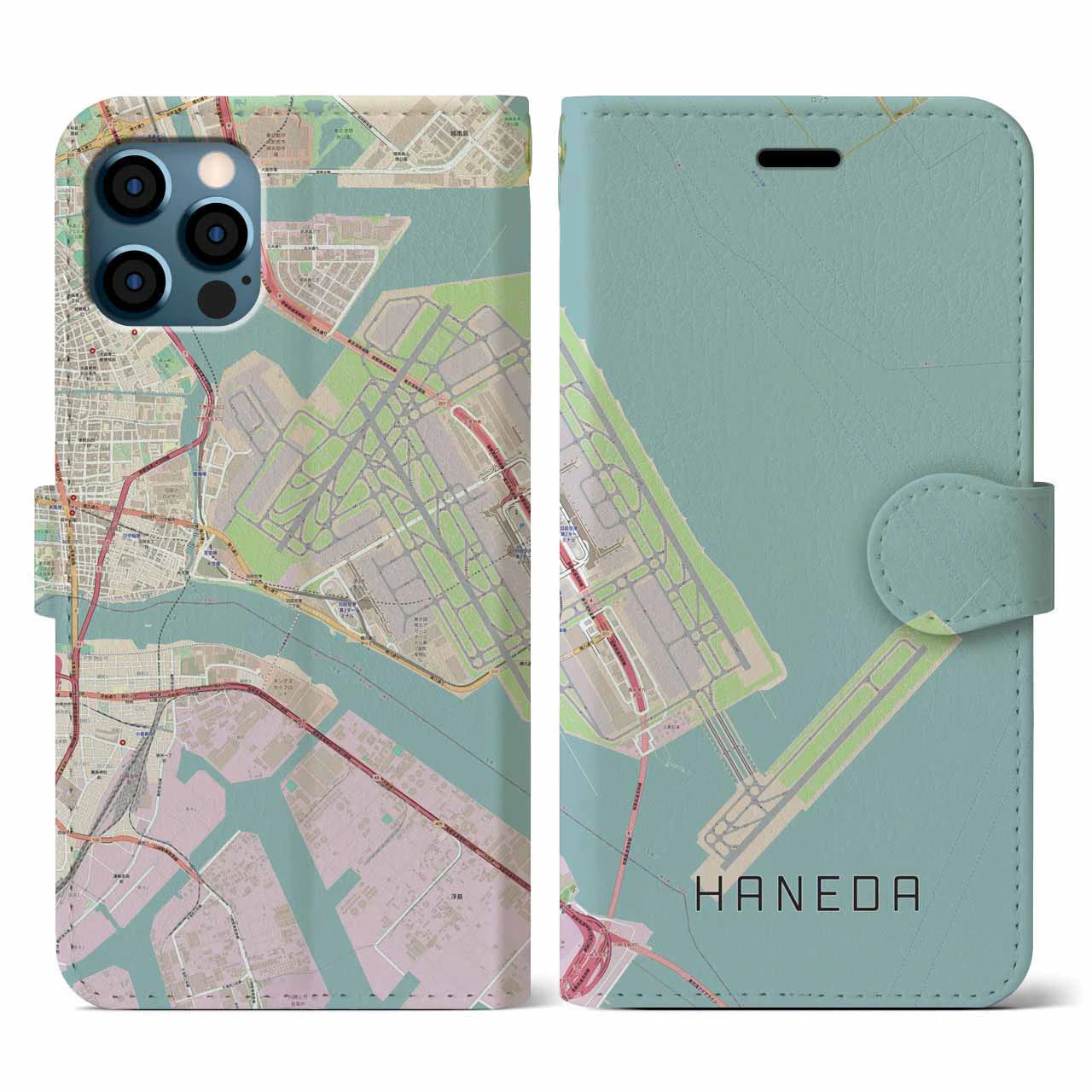 【羽田(東京都)】地図柄iPhoneケース(手帳タイプ)ナチュラル・iPhone 12 / 12 Pro 用