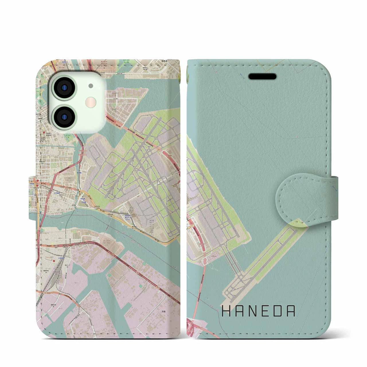 【羽田(東京都)】地図柄iPhoneケース(手帳タイプ)ナチュラル・iPhone 12 mini 用
