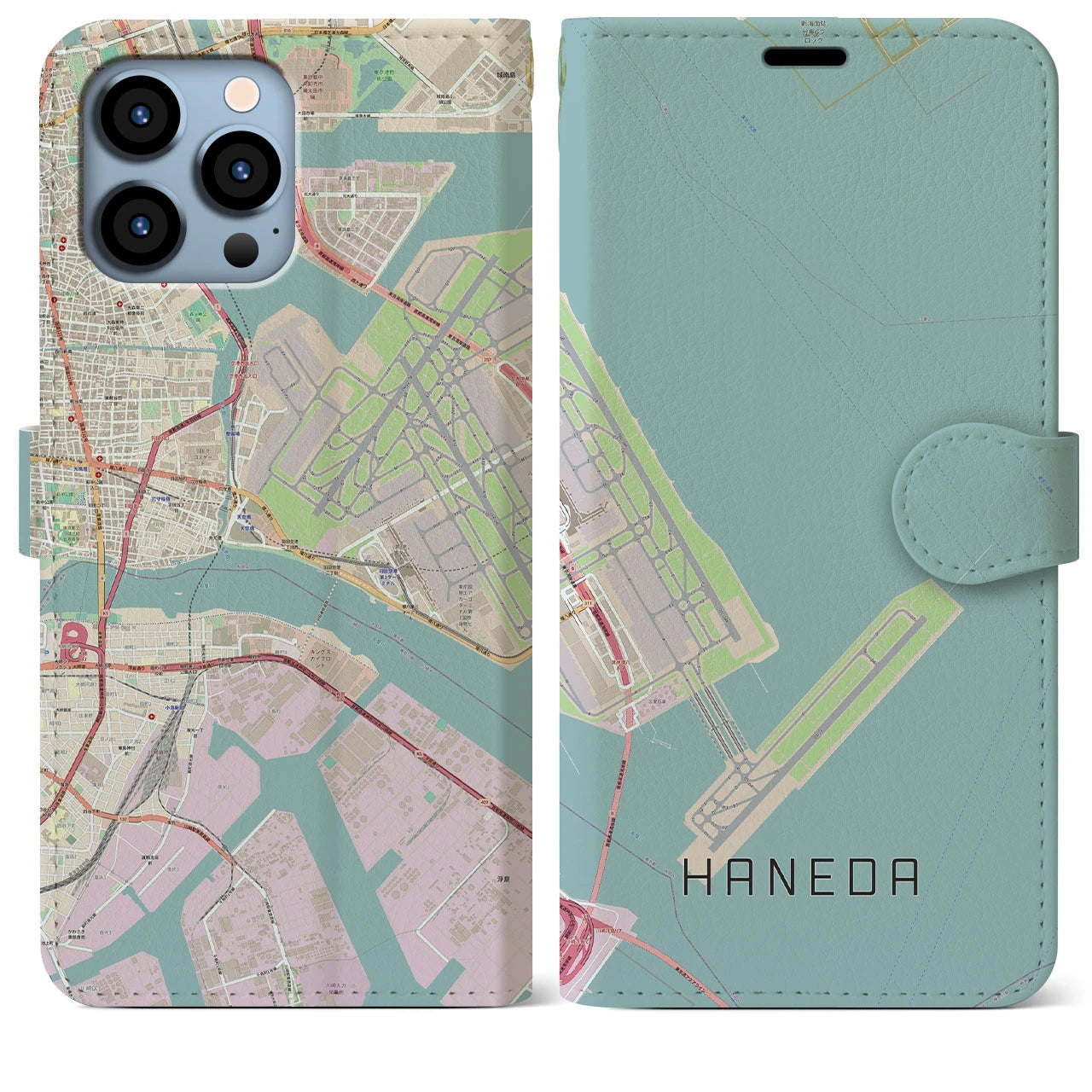 【羽田(東京都)】地図柄iPhoneケース(手帳タイプ)ナチュラル・iPhone 13 Pro Max 用