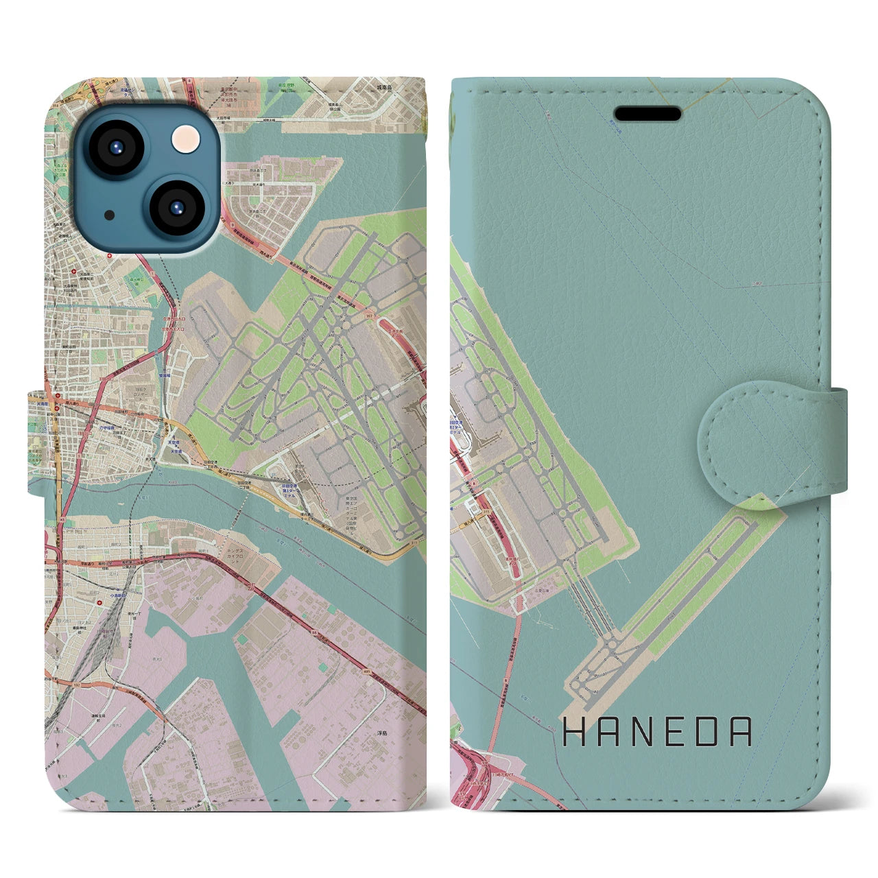【羽田(東京都)】地図柄iPhoneケース(手帳タイプ)ナチュラル・iPhone 13 用