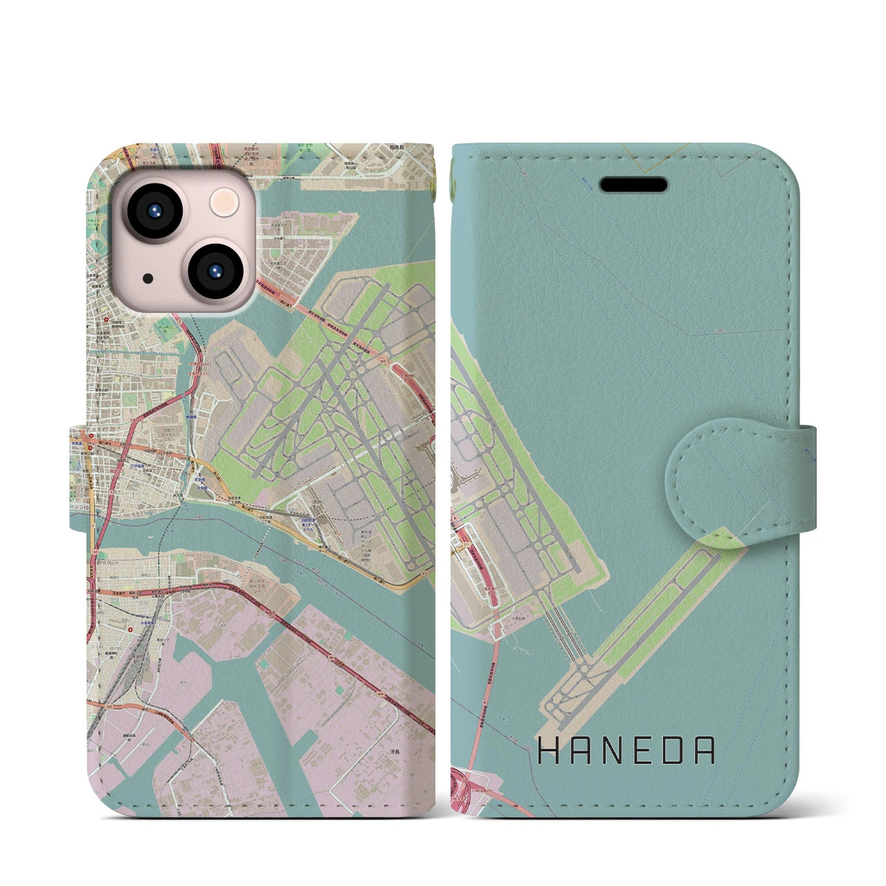 【羽田(東京都)】地図柄iPhoneケース(手帳タイプ)ナチュラル・iPhone 13 mini 用