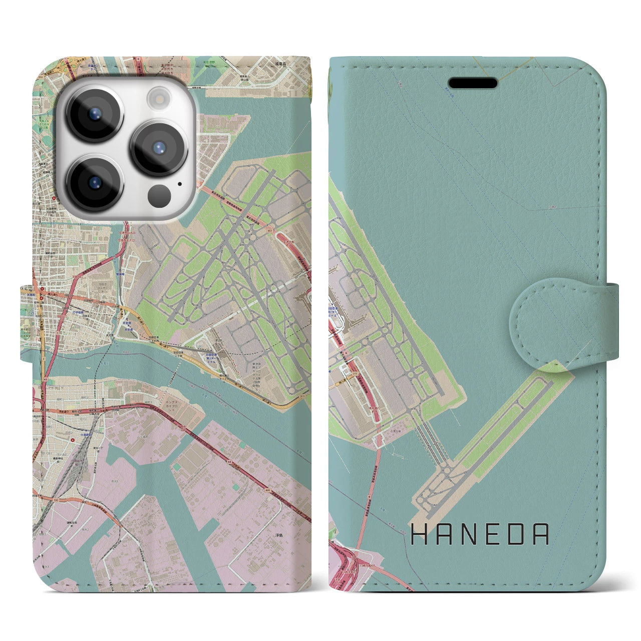 【羽田(東京都)】地図柄iPhoneケース(手帳タイプ)ナチュラル・iPhone 14 Pro 用