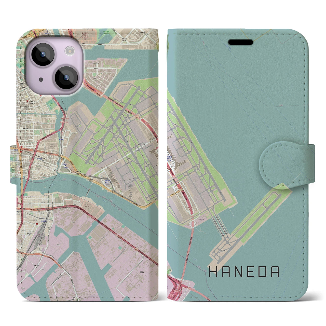 【羽田(東京都)】地図柄iPhoneケース(手帳タイプ)ナチュラル・iPhone 14 用
