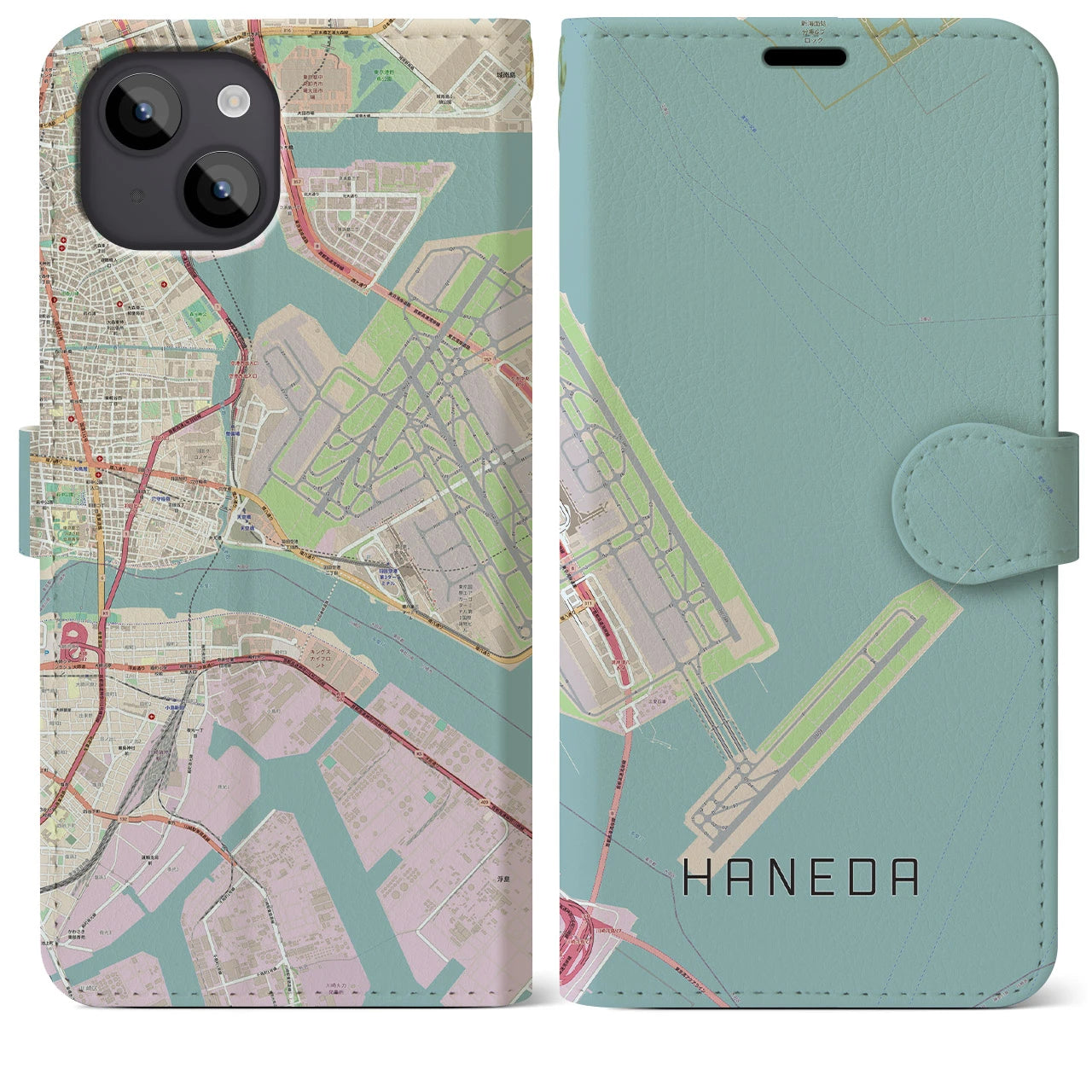 【羽田(東京都)】地図柄iPhoneケース(手帳タイプ)ナチュラル・iPhone 14 Plus 用