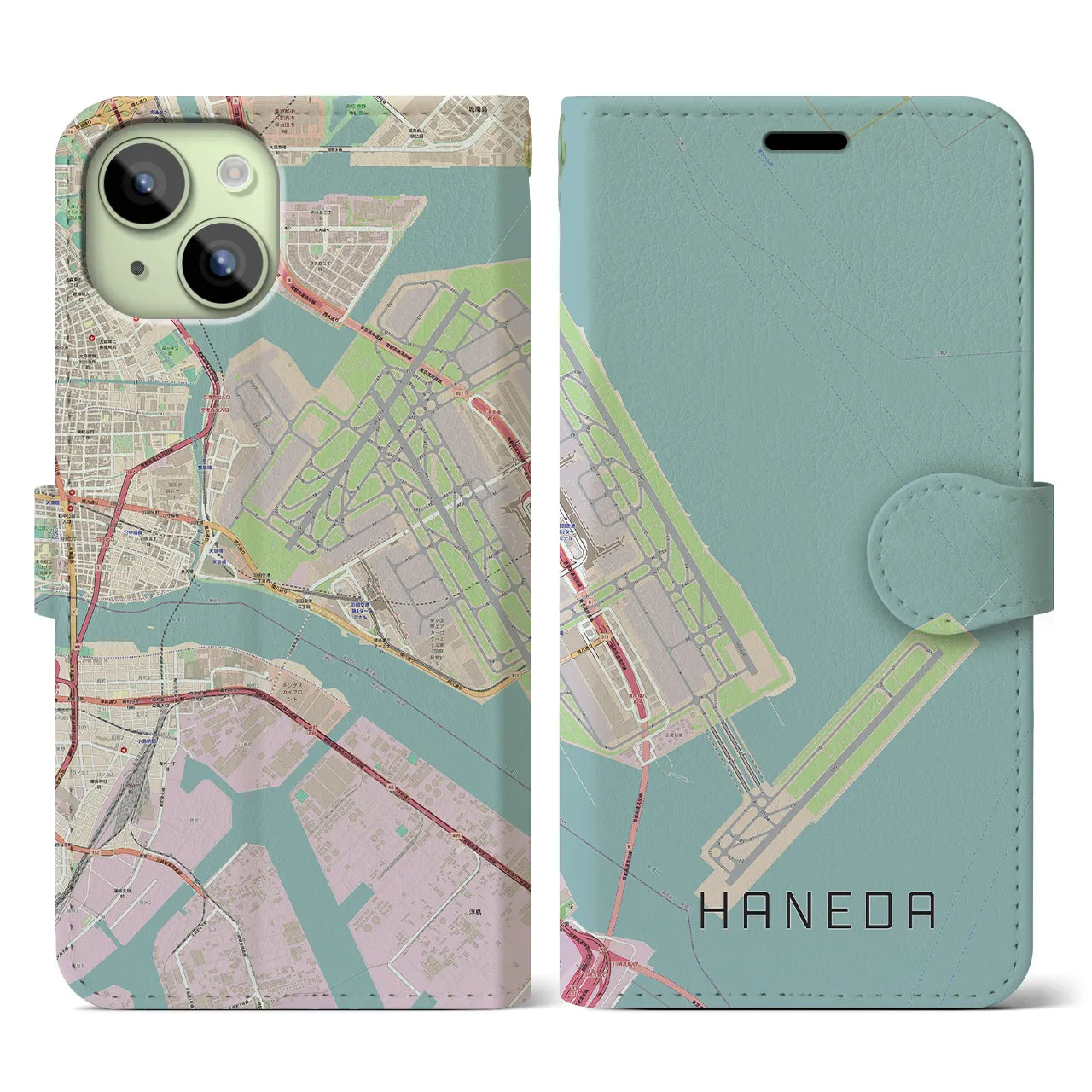 【羽田(東京都)】地図柄iPhoneケース(手帳タイプ)ナチュラル・iPhone 15 用