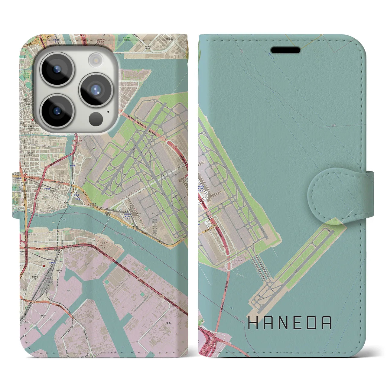 【羽田(東京都)】地図柄iPhoneケース(手帳タイプ)ナチュラル・iPhone 15 Pro 用