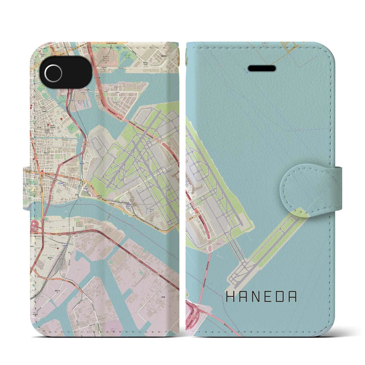 【羽田(東京都)】地図柄iPhoneケース(手帳タイプ)ナチュラル・iPhone SE(第3 / 第2世代) / 8 / 7 / 6s / 6 用