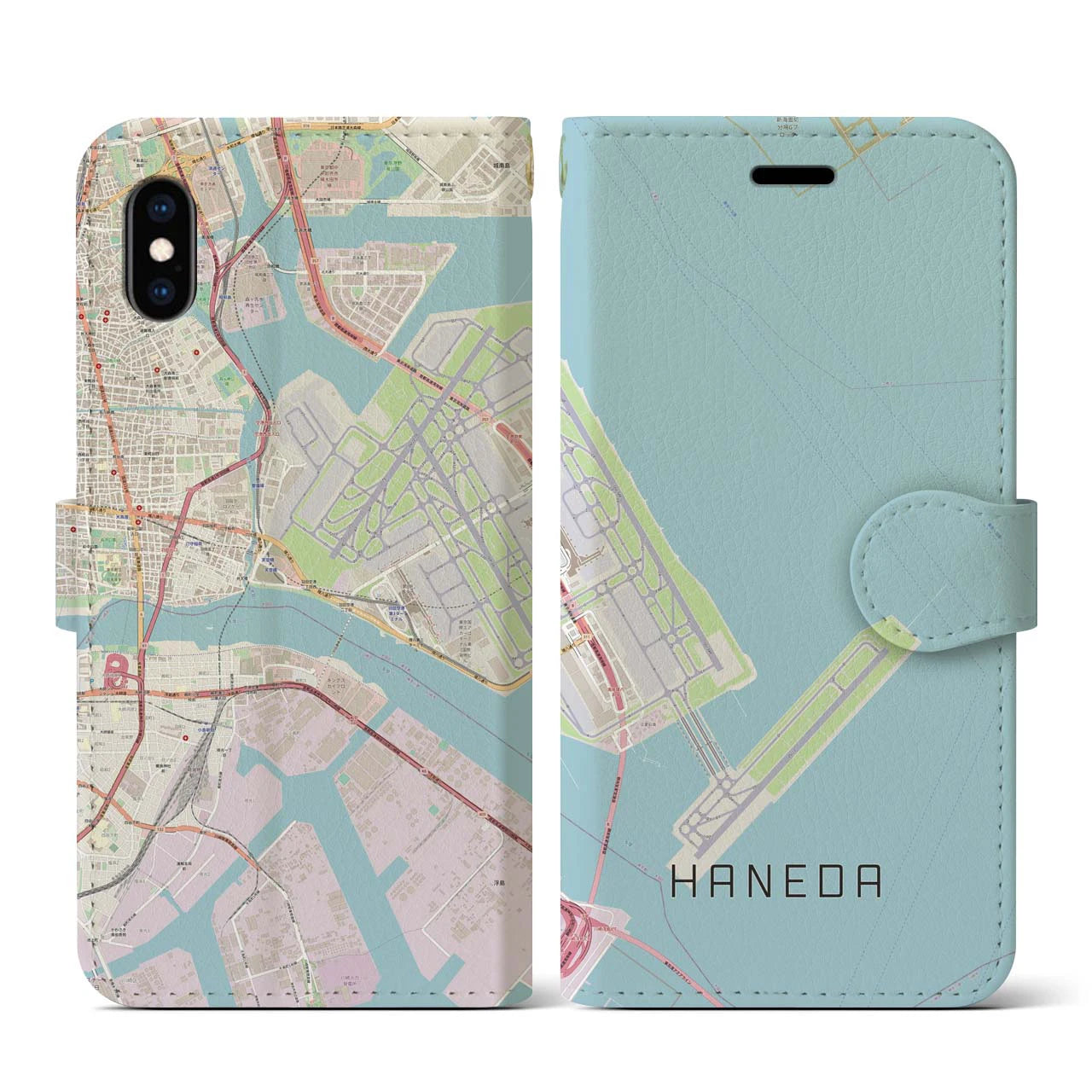 【羽田(東京都)】地図柄iPhoneケース(手帳タイプ)ナチュラル・iPhone XS / X 用