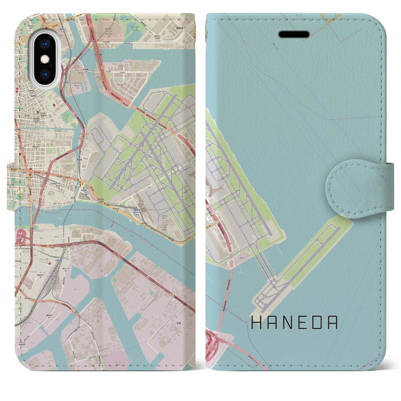 【羽田(東京都)】地図柄iPhoneケース(手帳タイプ)ナチュラル・iPhone XS Max 用