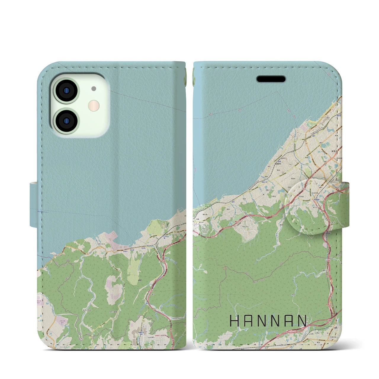 【阪南(大阪府)】地図柄iPhoneケース(手帳タイプ)ナチュラル・iPhone 12 mini 用