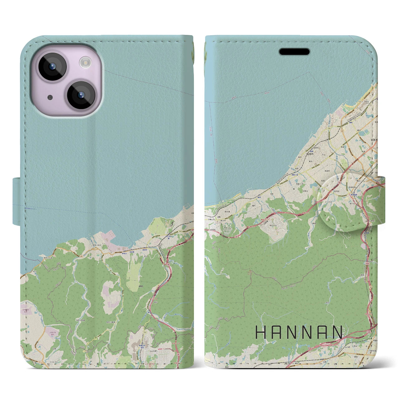 【阪南(大阪府)】地図柄iPhoneケース(手帳タイプ)ナチュラル・iPhone 14 用