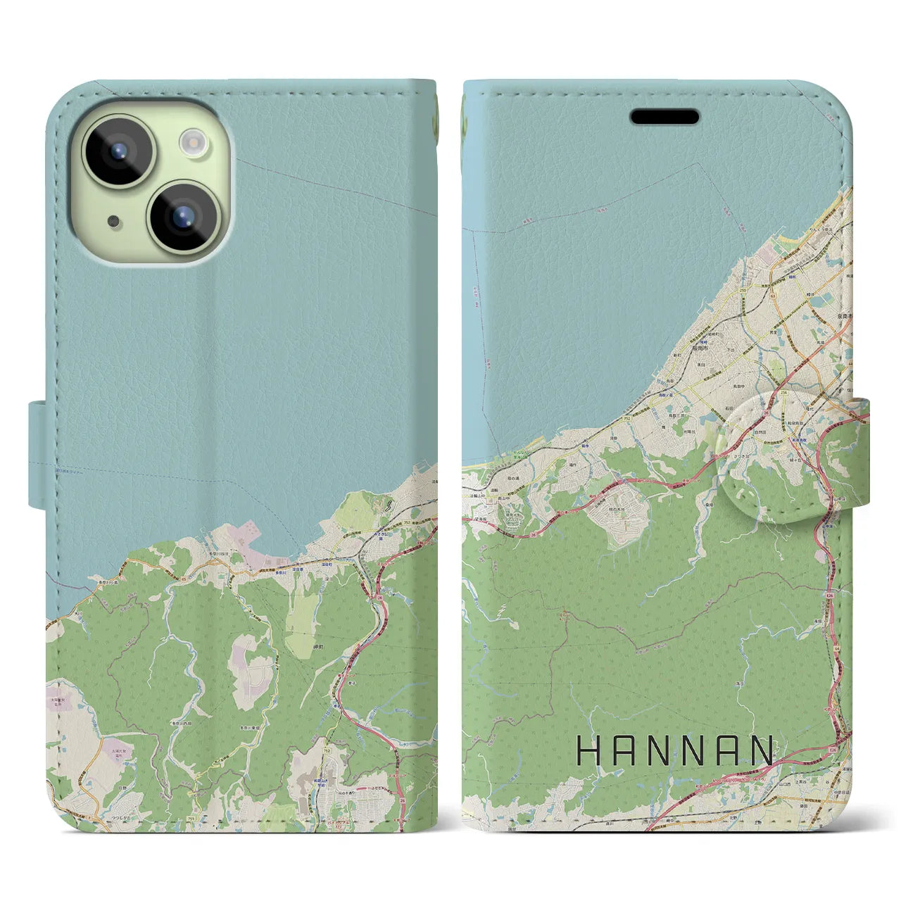【阪南(大阪府)】地図柄iPhoneケース(手帳タイプ)ナチュラル・iPhone 15 用