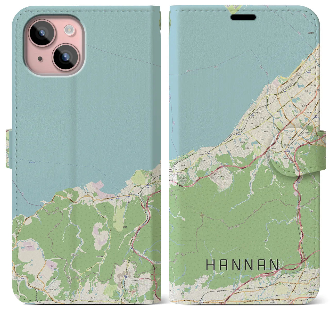 【阪南(大阪府)】地図柄iPhoneケース(手帳タイプ)ナチュラル・iPhone 15 Plus 用