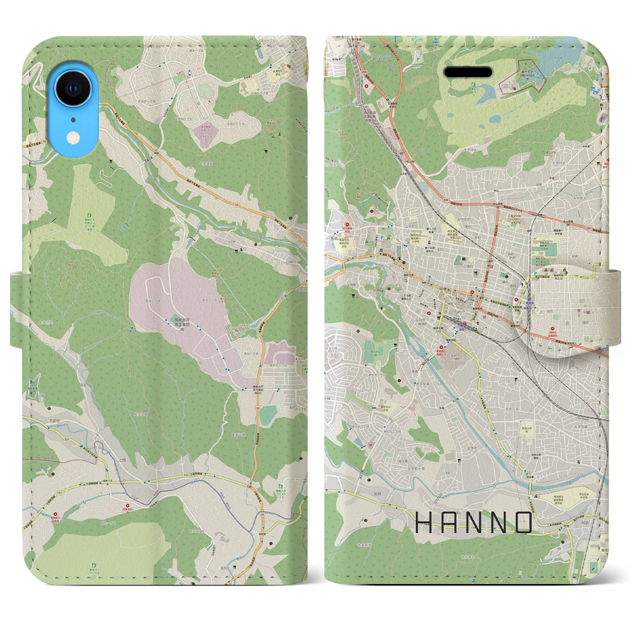 【飯能(埼玉県)】地図柄iPhoneケース(手帳タイプ)ナチュラル・iPhone XR 用