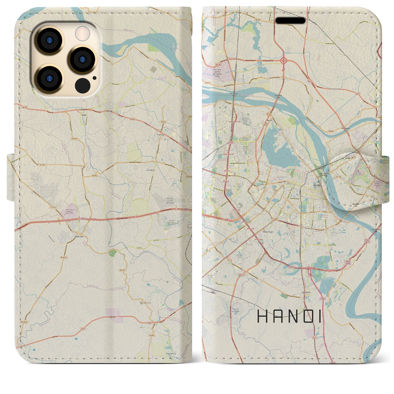 【ハノイ(ベトナム)】地図柄iPhoneケース(手帳タイプ)ナチュラル・iPhone 12 Pro Max 用