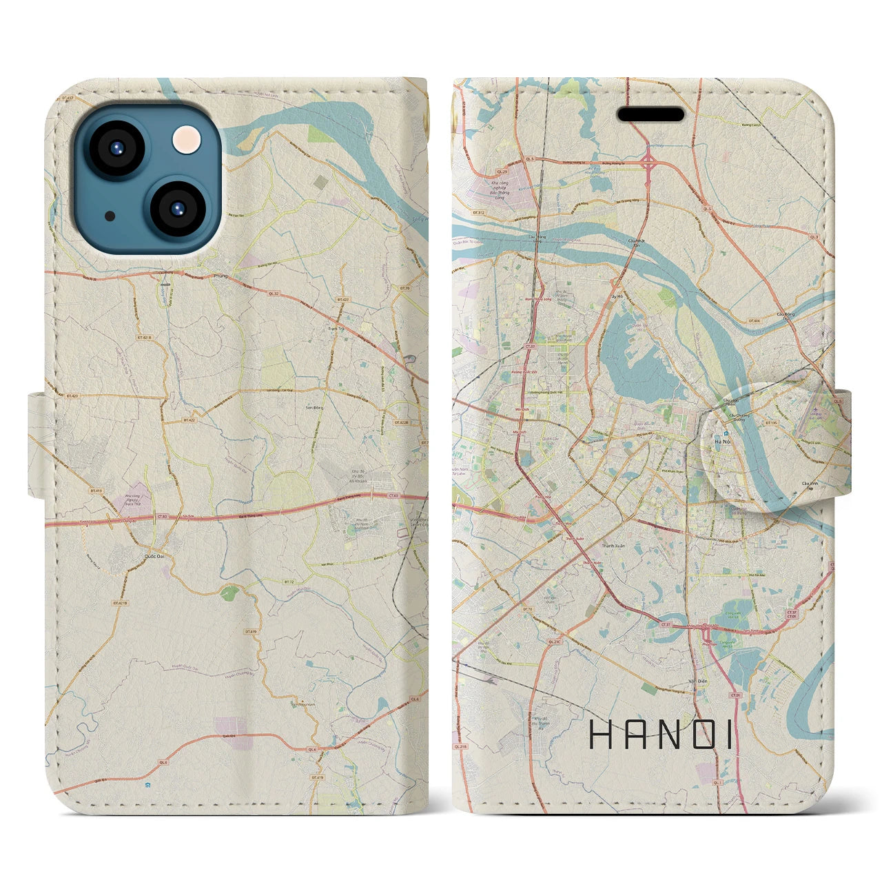 【ハノイ(ベトナム)】地図柄iPhoneケース(手帳タイプ)ナチュラル・iPhone 13 用