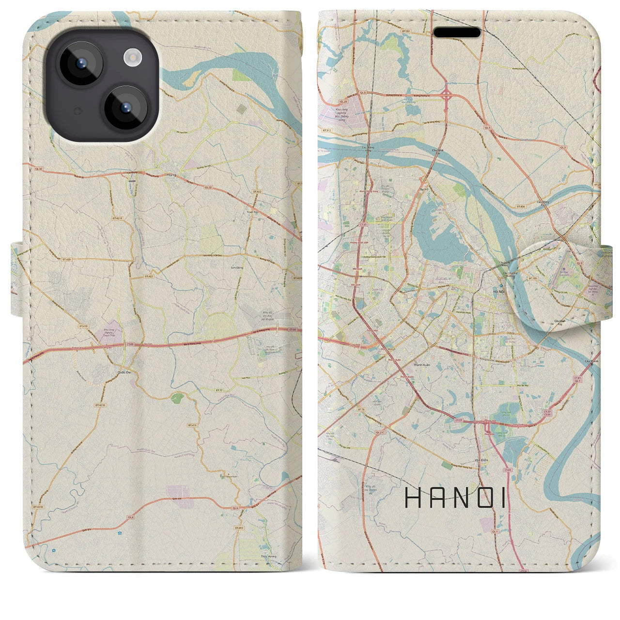 【ハノイ(ベトナム)】地図柄iPhoneケース(手帳タイプ)ナチュラル・iPhone 14 Plus 用