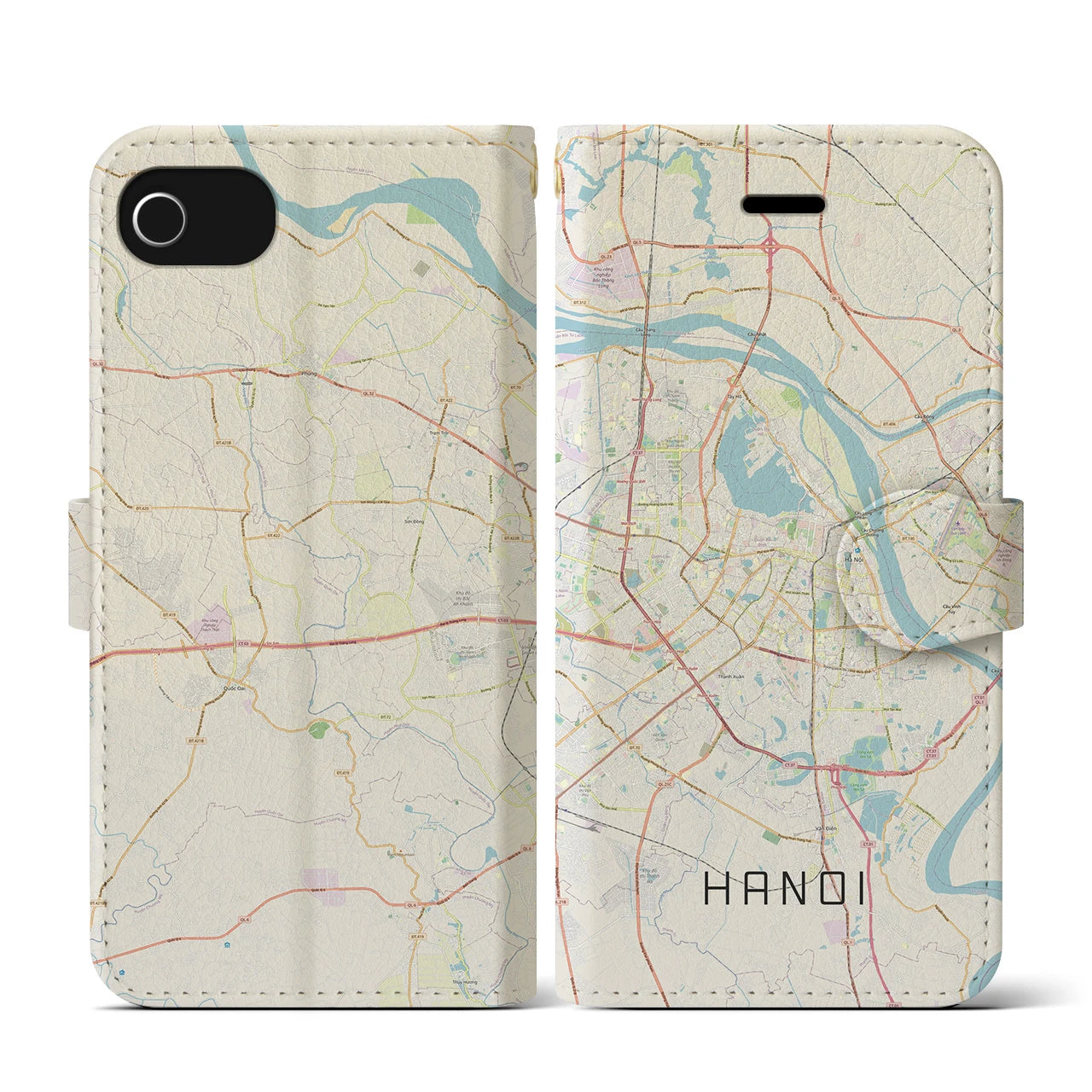【ハノイ(ベトナム)】地図柄iPhoneケース(手帳タイプ)ナチュラル・iPhone SE(第3 / 第2世代) / 8 / 7 / 6s / 6 用