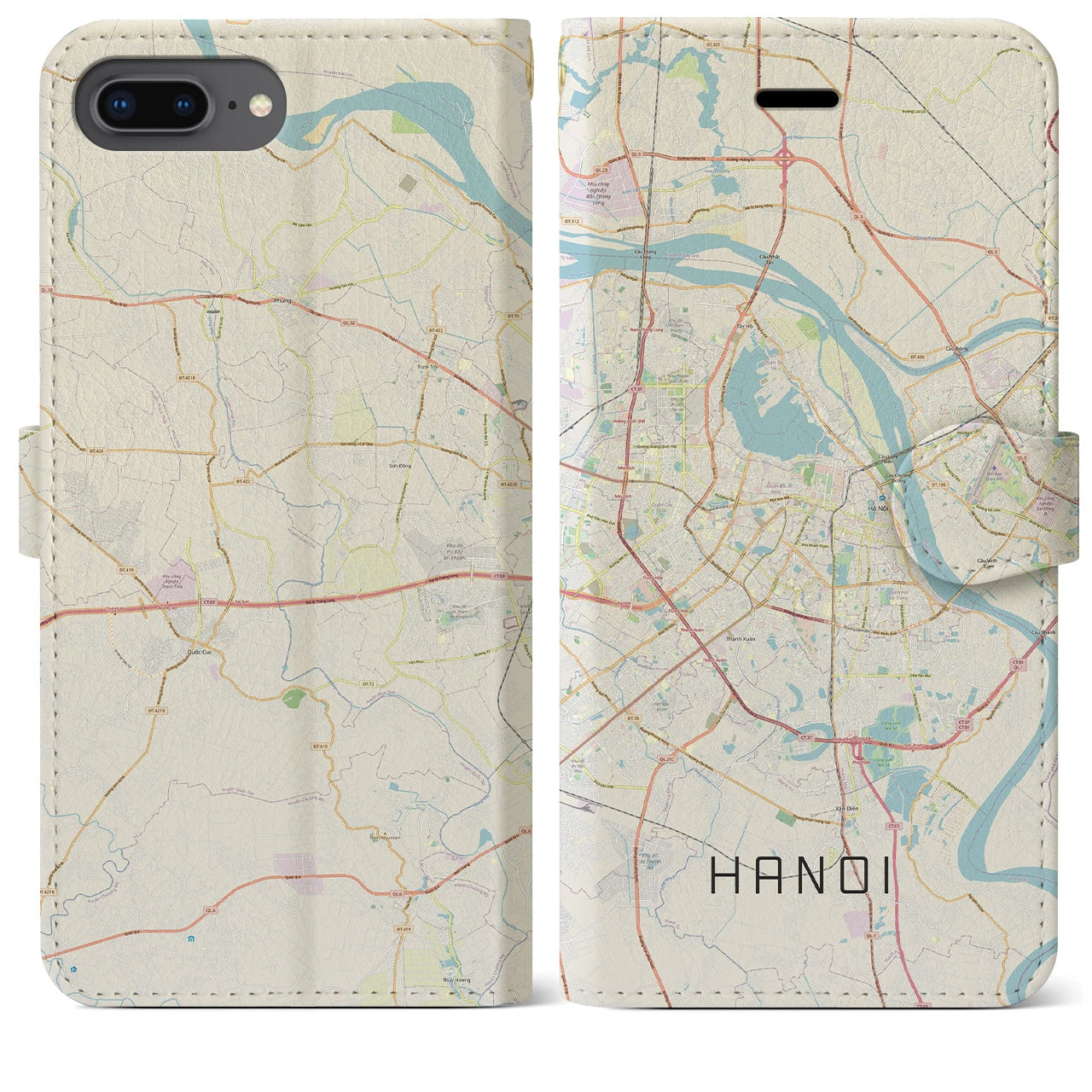 【ハノイ(ベトナム)】地図柄iPhoneケース(手帳タイプ)ナチュラル・iPhone 8Plus /7Plus / 6sPlus / 6Plus 用