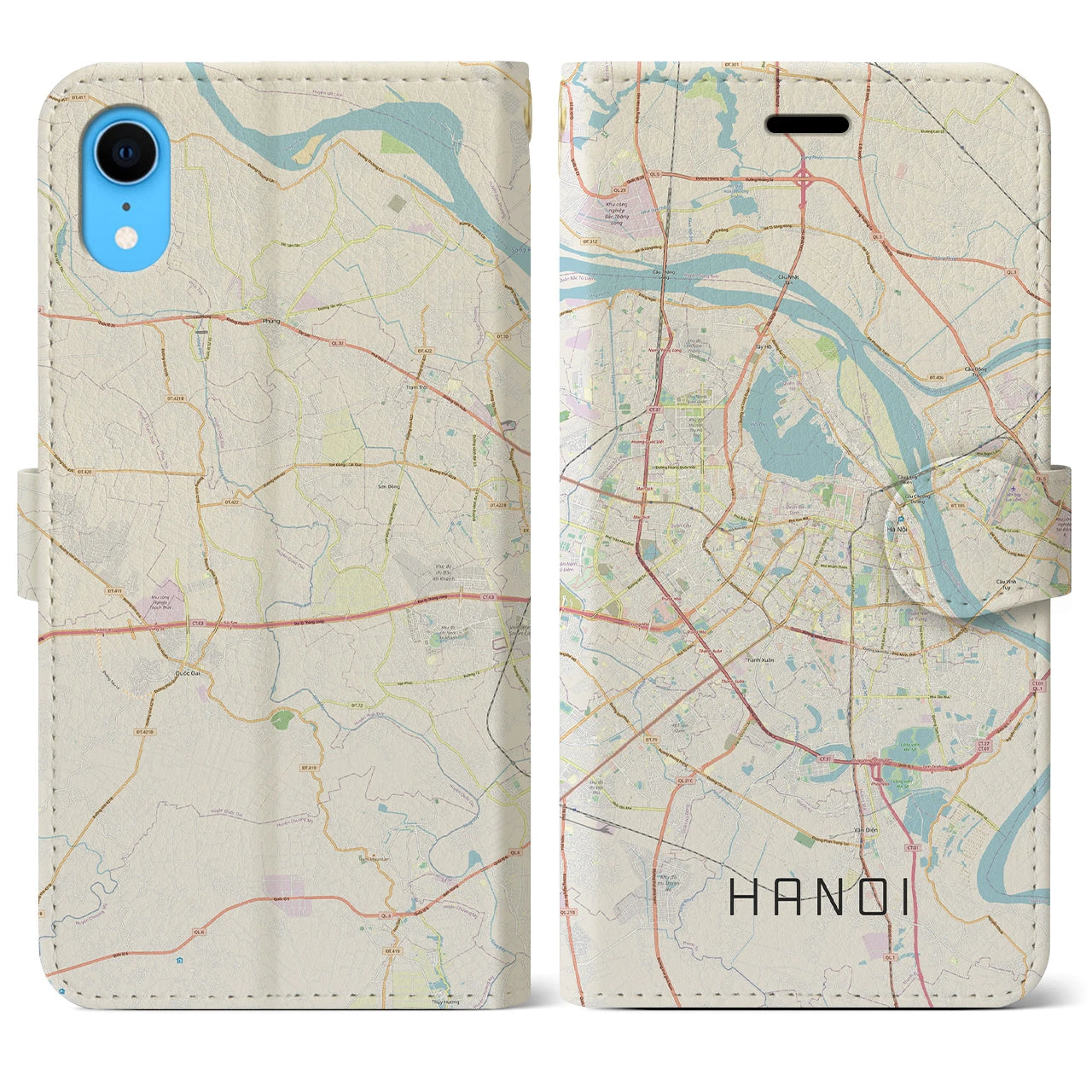 【ハノイ(ベトナム)】地図柄iPhoneケース(手帳タイプ)ナチュラル・iPhone XR 用