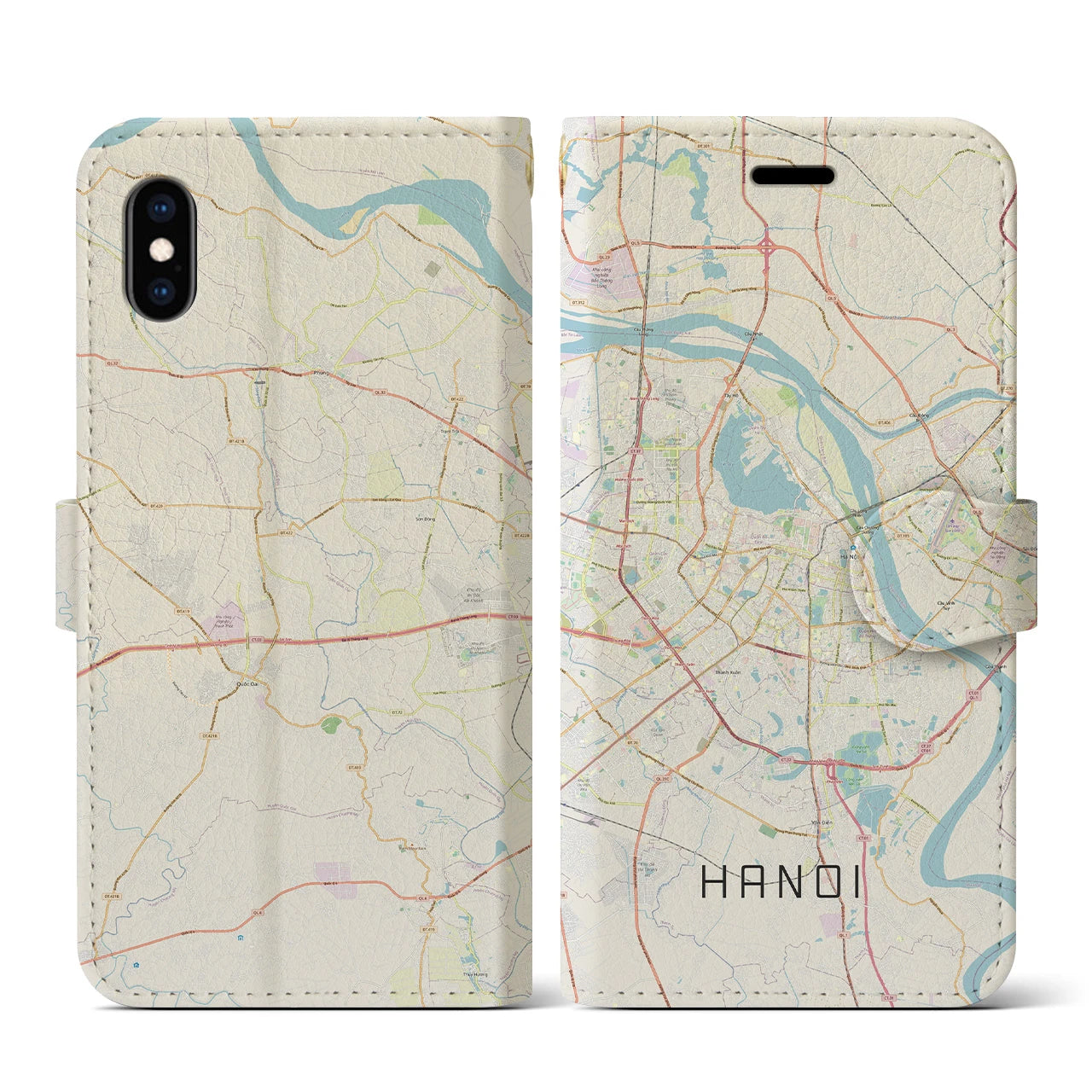 【ハノイ(ベトナム)】地図柄iPhoneケース(手帳タイプ)ナチュラル・iPhone XS / X 用