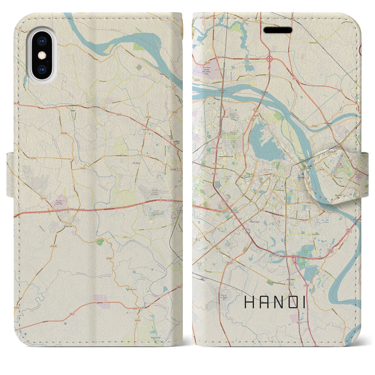 【ハノイ(ベトナム)】地図柄iPhoneケース(手帳タイプ)ナチュラル・iPhone XS Max 用