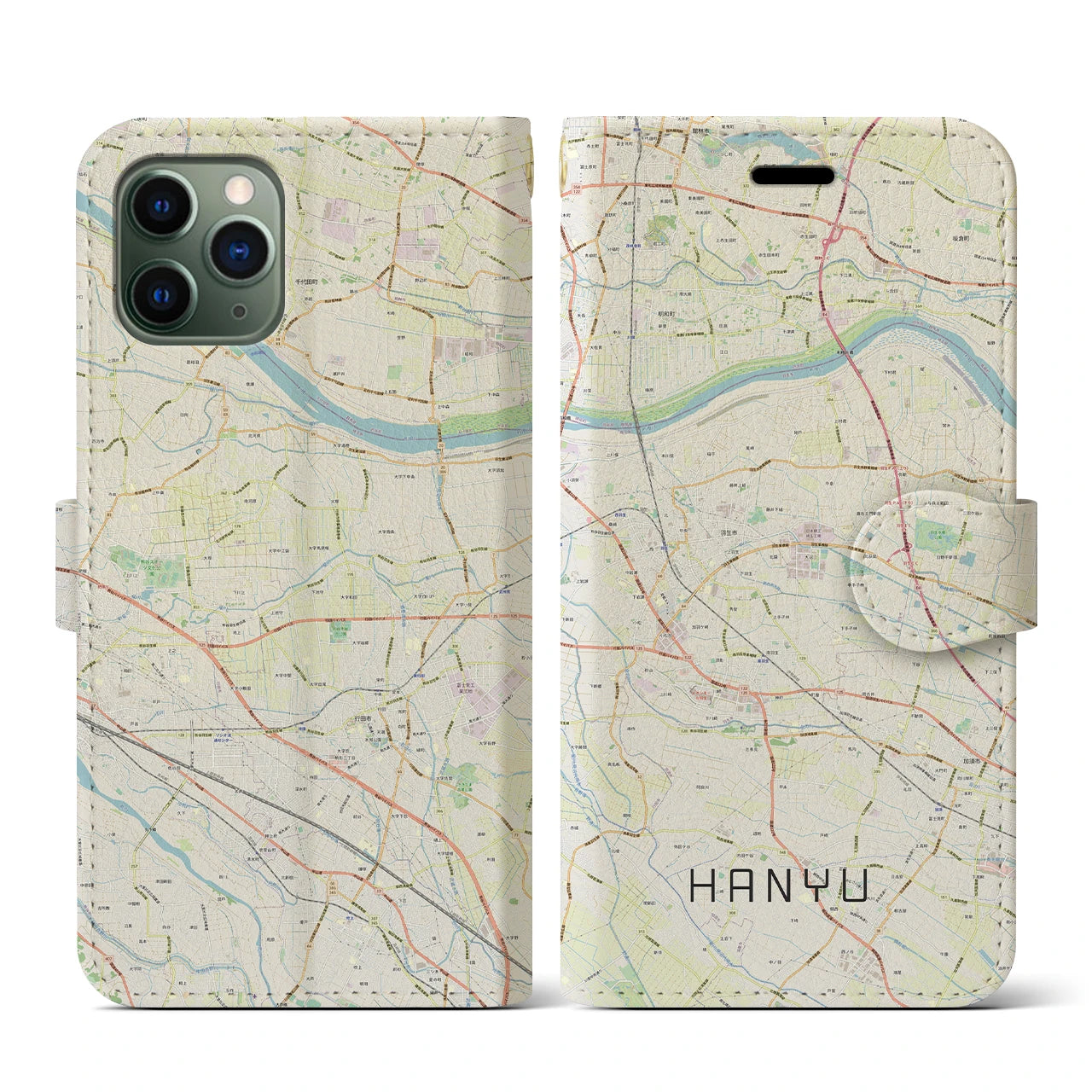 【羽生(埼玉県)】地図柄iPhoneケース(手帳タイプ)ナチュラル・iPhone 11 Pro 用