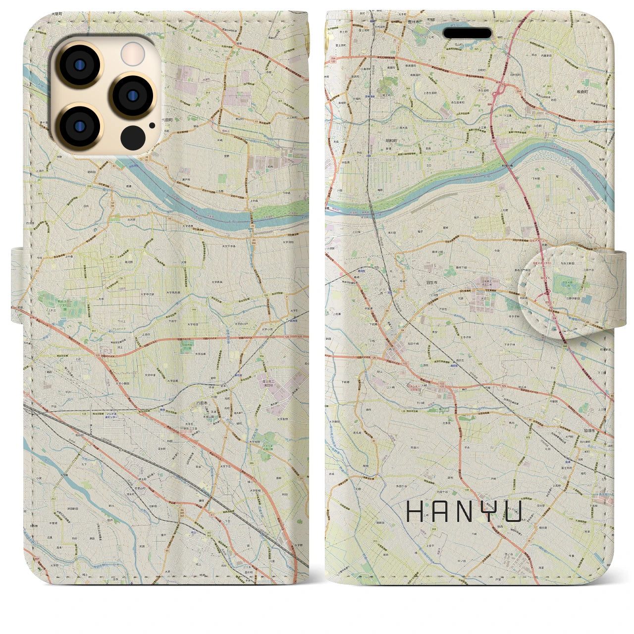 【羽生(埼玉県)】地図柄iPhoneケース(手帳タイプ)ナチュラル・iPhone 12 Pro Max 用