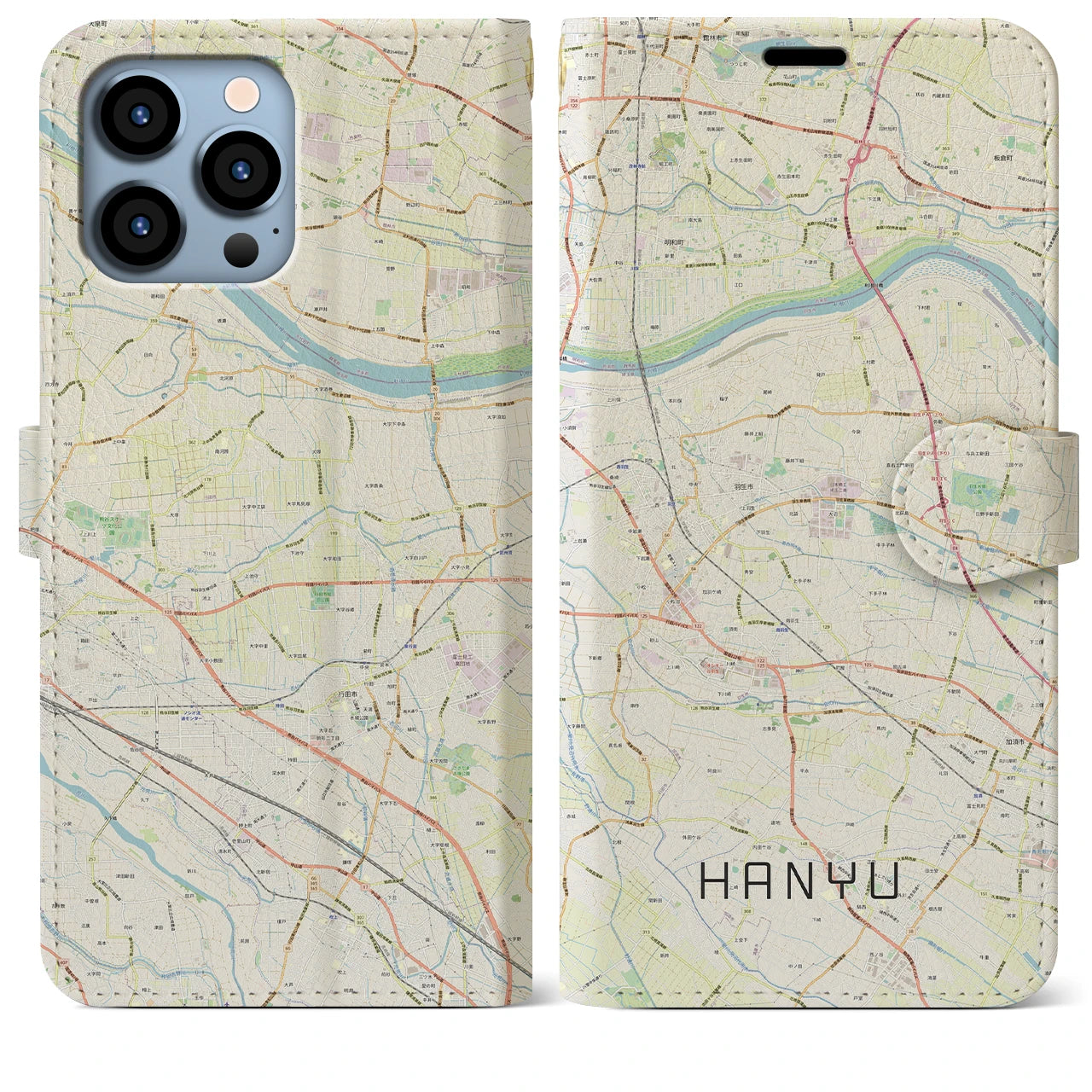 【羽生(埼玉県)】地図柄iPhoneケース(手帳タイプ)ナチュラル・iPhone 13 Pro Max 用