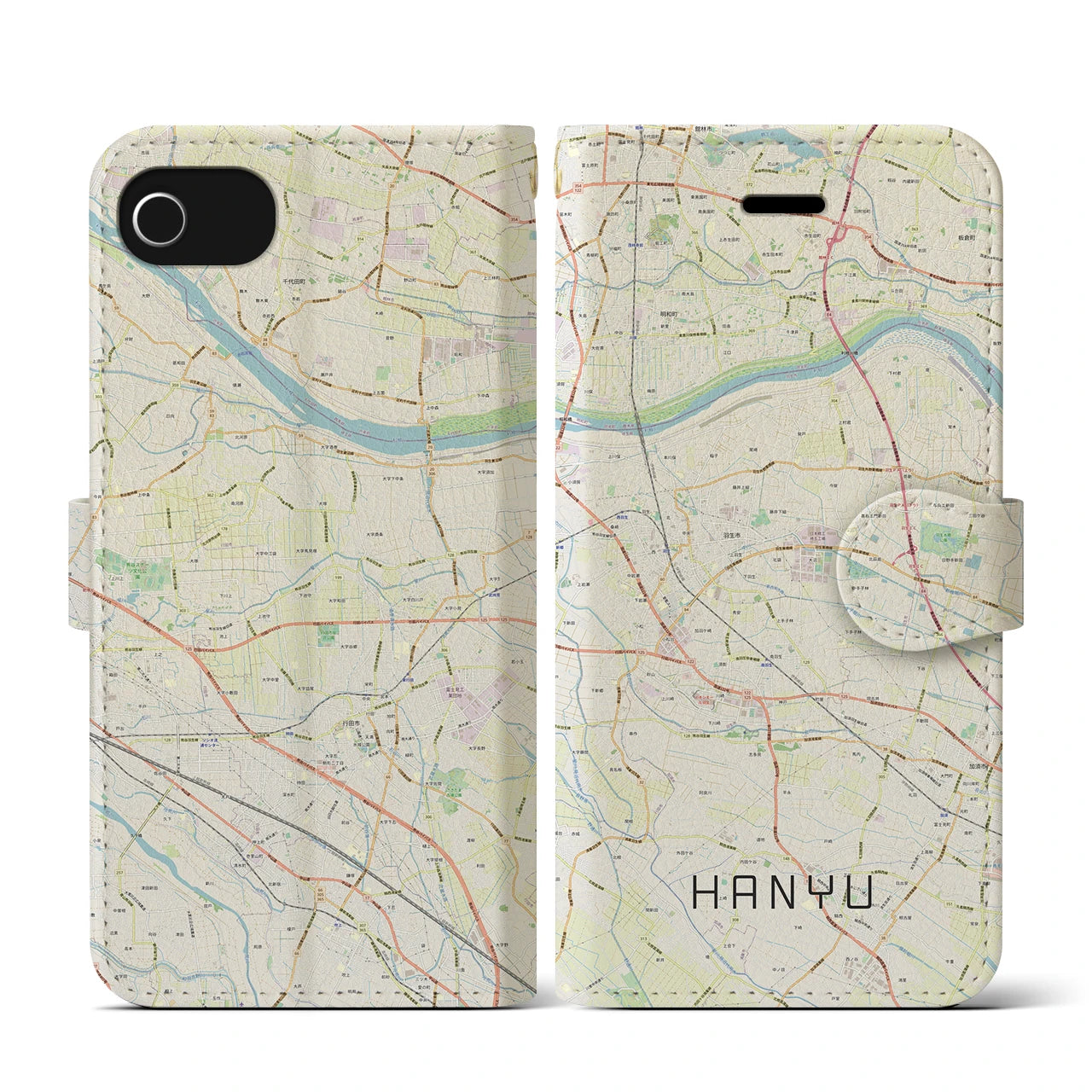 【羽生(埼玉県)】地図柄iPhoneケース(手帳タイプ)ナチュラル・iPhone SE(第3 / 第2世代) / 8 / 7 / 6s / 6 用