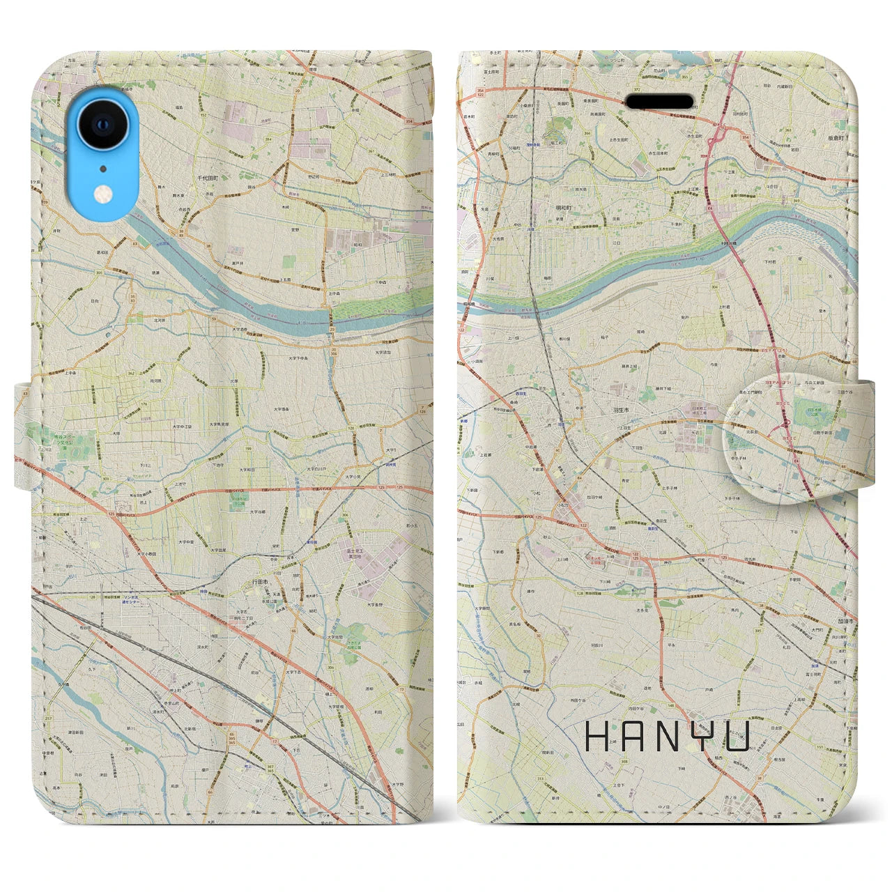 【羽生(埼玉県)】地図柄iPhoneケース(手帳タイプ)ナチュラル・iPhone XR 用
