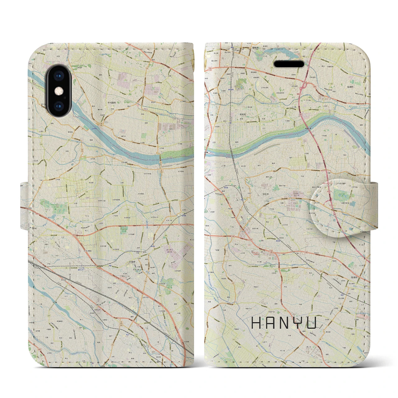 【羽生(埼玉県)】地図柄iPhoneケース(手帳タイプ)ナチュラル・iPhone XS / X 用