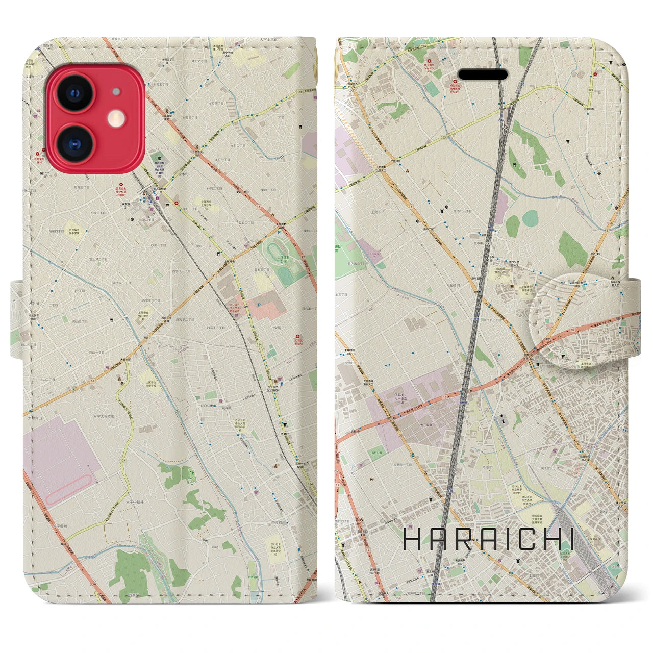 【原市(埼玉県)】地図柄iPhoneケース(手帳タイプ)ナチュラル・iPhone 11 用