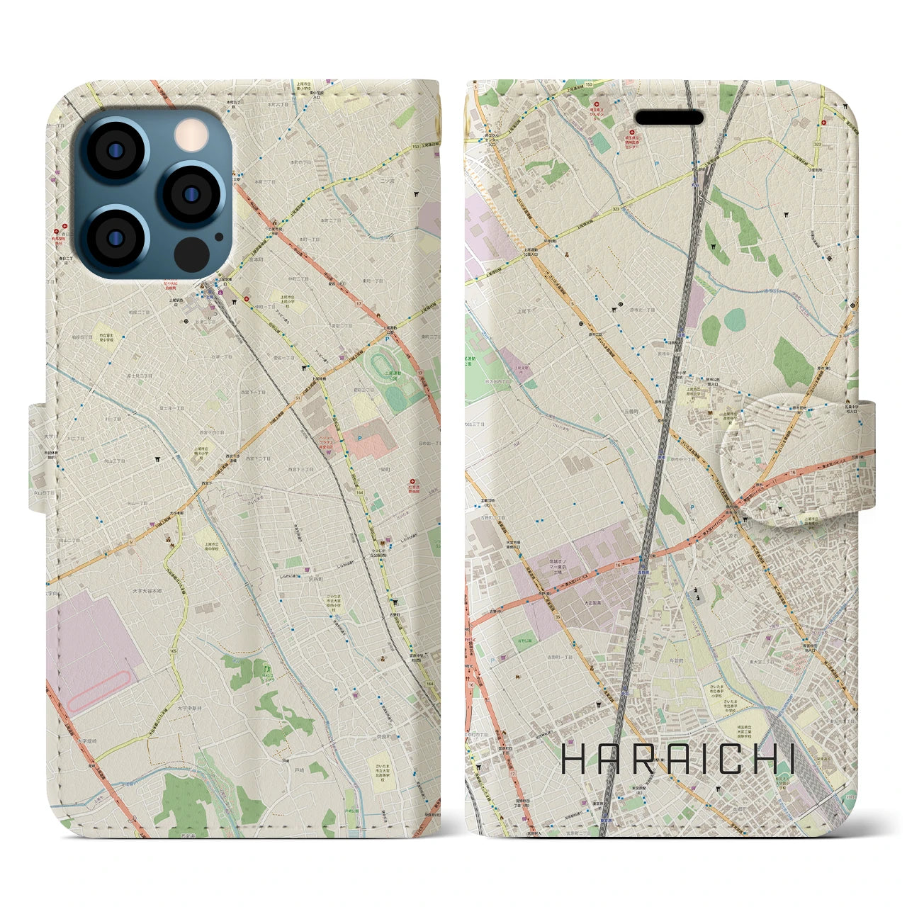 【原市(埼玉県)】地図柄iPhoneケース(手帳タイプ)ナチュラル・iPhone 12 / 12 Pro 用
